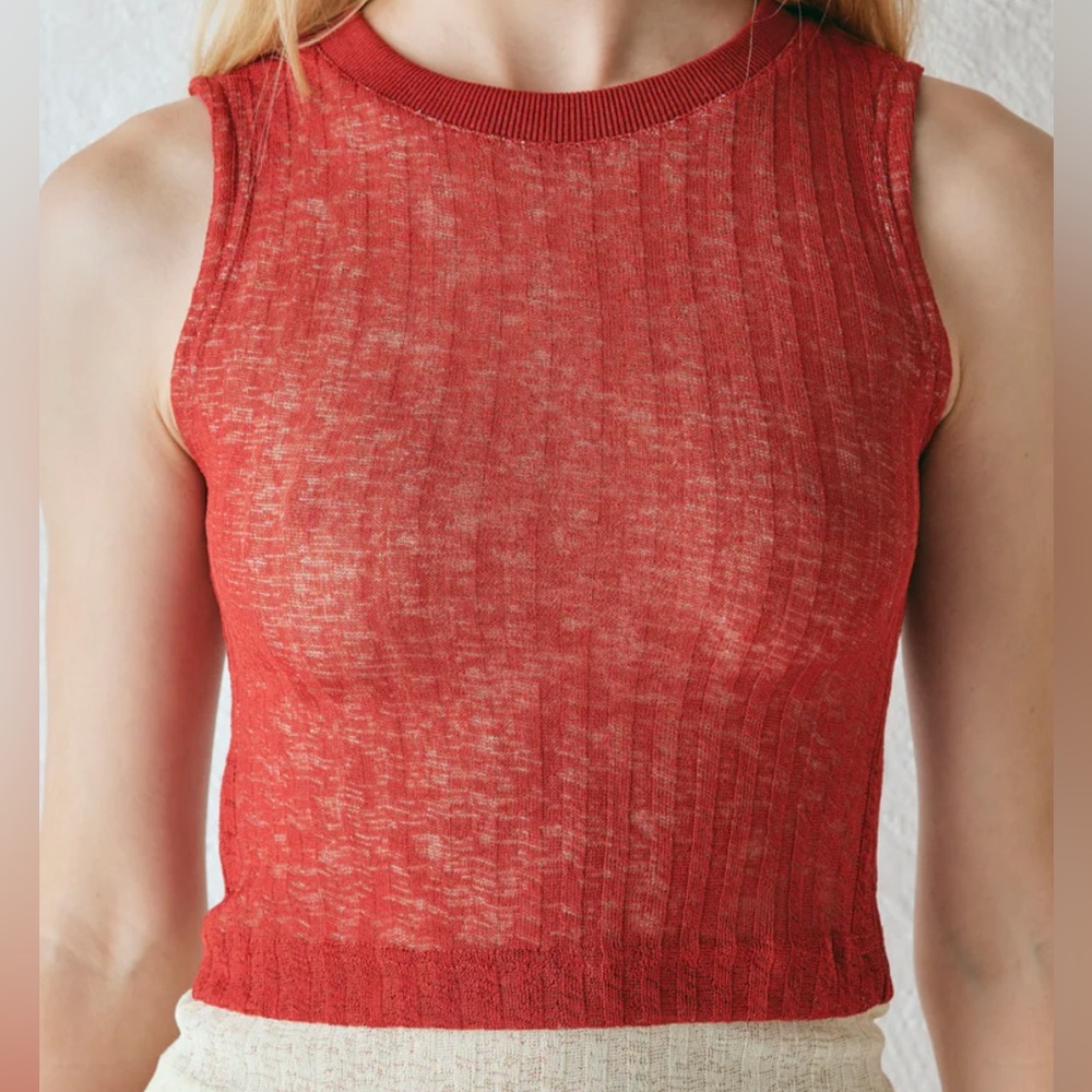 VRG GRL Rust Red Ribbed Knit Sleeveless Top